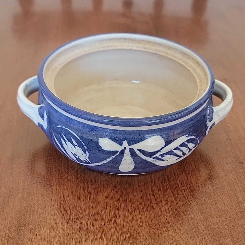 Pottery Blue White Salsa Dish with Lid